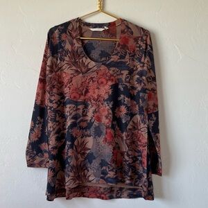 Soft Surroundings Floral Print Scoop Neck Sweater Size M